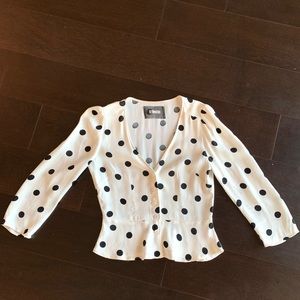 Reformation peplum polka dot button up blouse